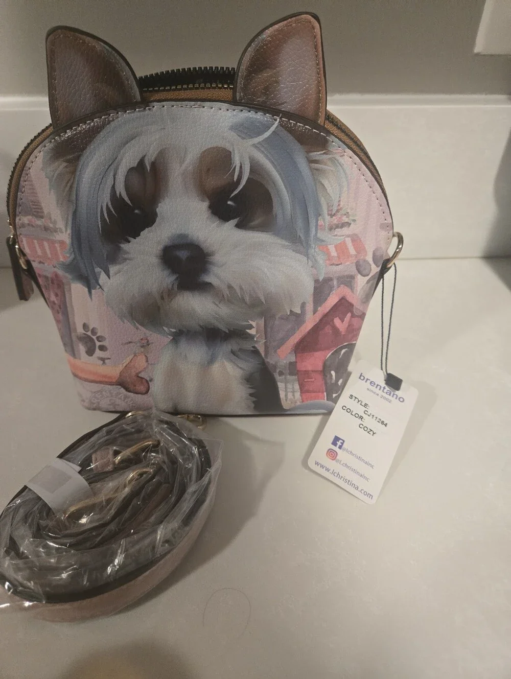 NWT Brentano Yorkie Crossbody Bag Cute Dog Puppy Purse - Picture 3 of 6